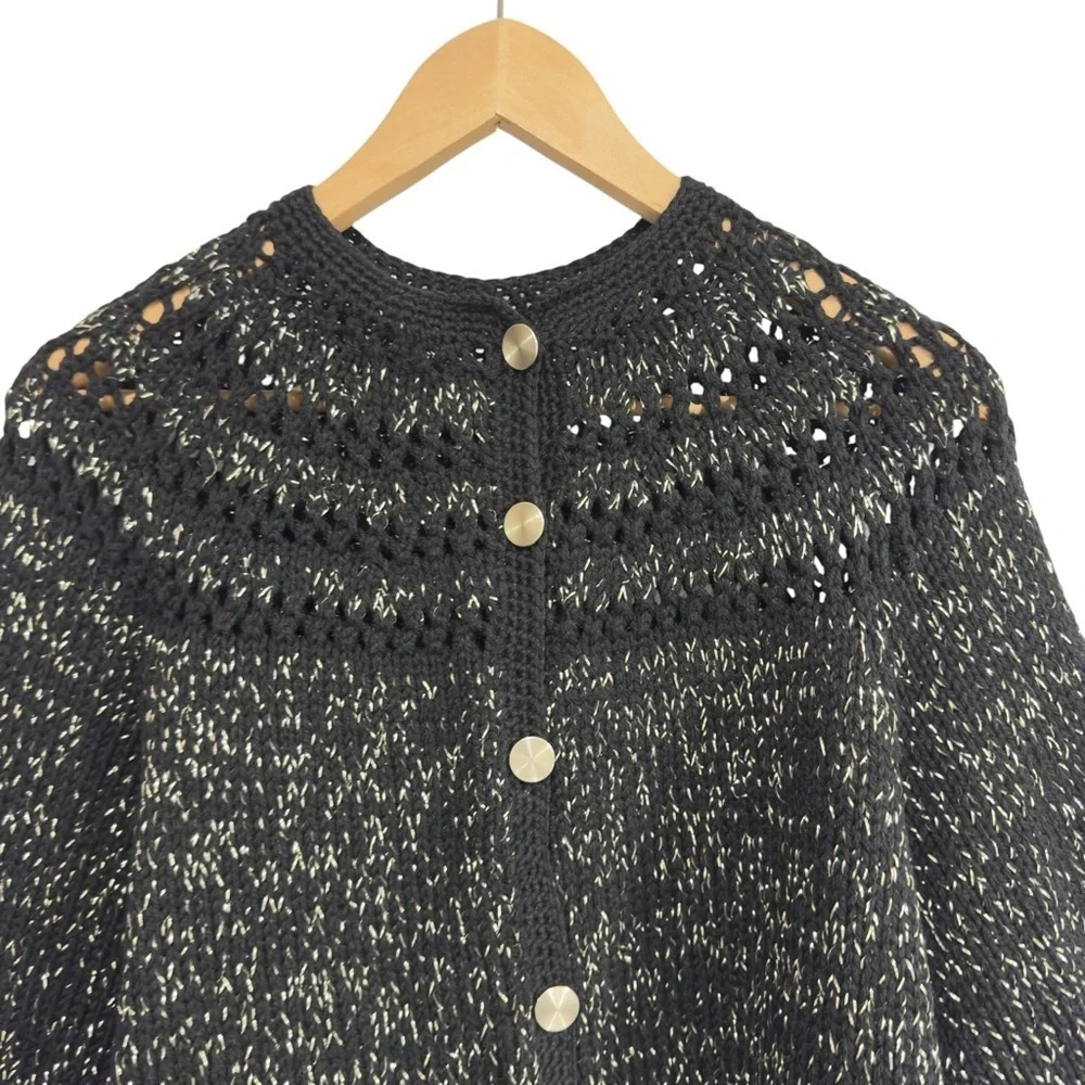 Vintage Black Metallic Knit Cardigan Sweater Button Front Long Sleeve - Picture 4 of 10